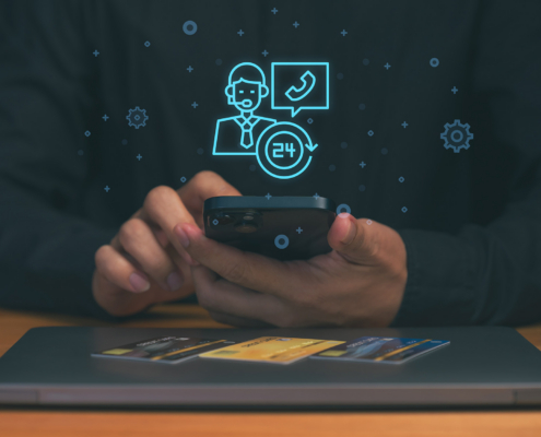 Hand Using Smartphone With Virtual Customer Support Icons